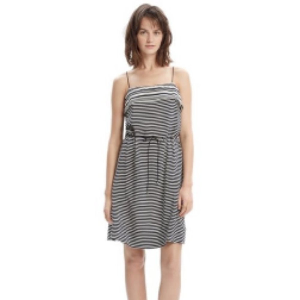 Madewell Silk Navy White Stripe Tie Waist Dress